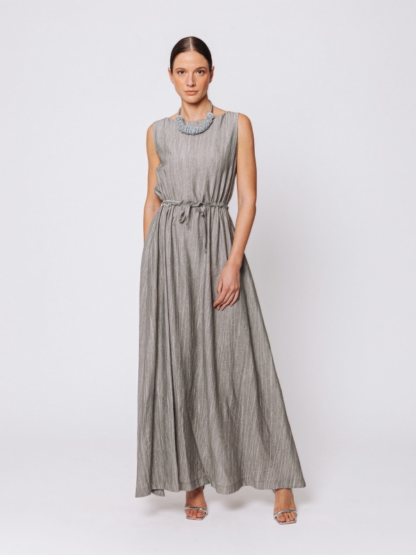 Abito Lungo Svasato in Viscosa Texture Marmorizzata