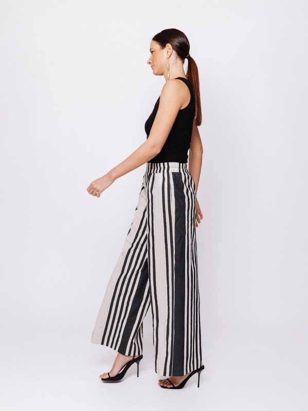 Pantalone palazzo rigato in jacquard lino e cotone Martino Midali