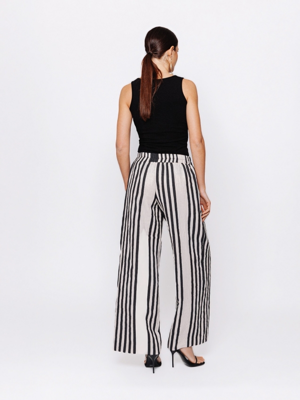 Pantalone palazzo rigato in jacquard lino e cotone Martino Midali