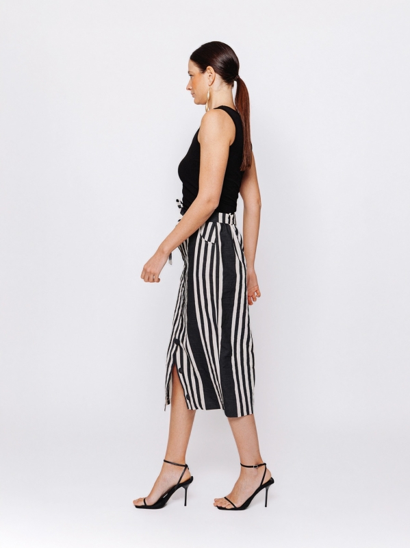 Gonna midi rigata in jacquard lino e cotone Martino Midali