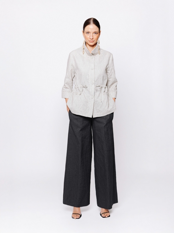 Giacca Sahariana in Jacquard Lino e Cotone Orizzonti Leggeri