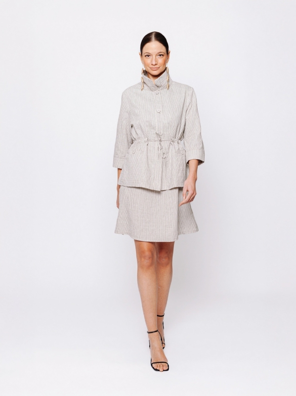 Giacca Sahariana in Jacquard Lino e Cotone Orizzonti Leggeri