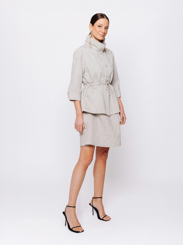 Giacca Sahariana in Jacquard Lino e Cotone Orizzonti Leggeri