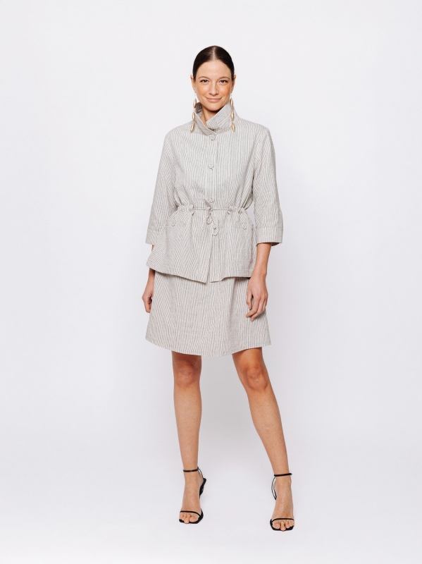 Giacca Sahariana in Jacquard Lino e Cotone Orizzonti Leggeri