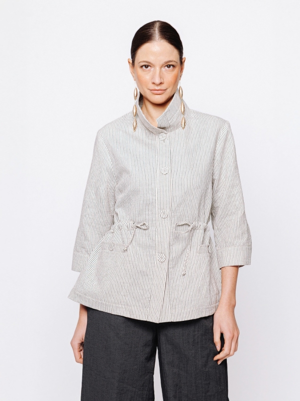 Giacca Sahariana in Jacquard Lino e Cotone Orizzonti Leggeri