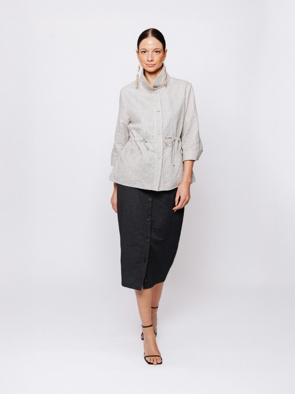 Giacca Sahariana in Jacquard Lino e Cotone Orizzonti Leggeri