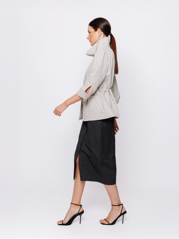 Giacca Sahariana in Jacquard Lino e Cotone Orizzonti Leggeri