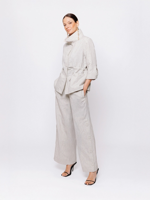 Giacca Sahariana in Jacquard Lino e Cotone Orizzonti Leggeri