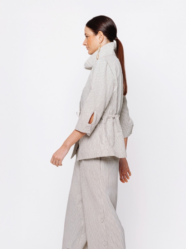 Giacca Sahariana in Jacquard Lino e Cotone Orizzonti Leggeri