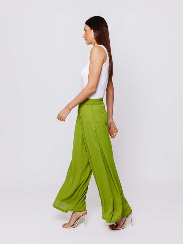 Pantalone in tripla georgette a palazzo con sfondo piega laterale