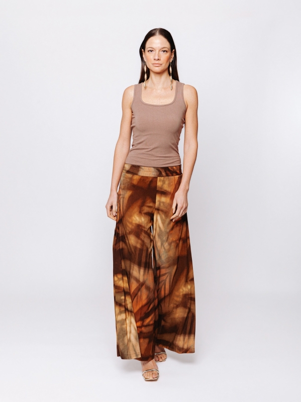 Pantalone Palazzo in Viscosa Stampata “Terre in Movimento”