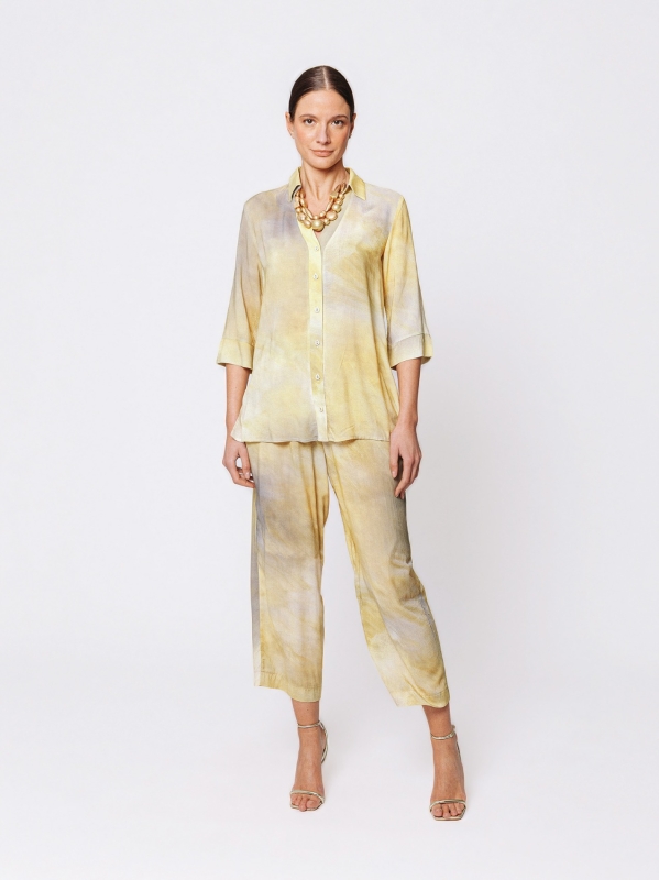 “Mineral Light” Printed Viscose Flared Shirt