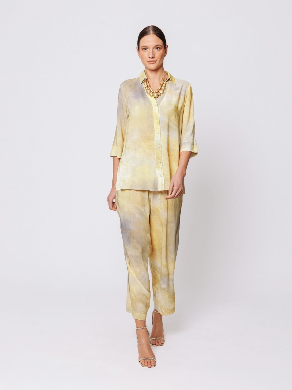 “Mineral Light” Printed Viscose Flared Shirt