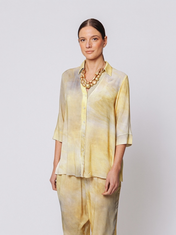 “Mineral Light” Printed Viscose Flared Shirt