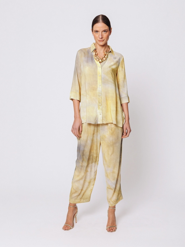 “Mineral Light” Printed Viscose Flared Shirt