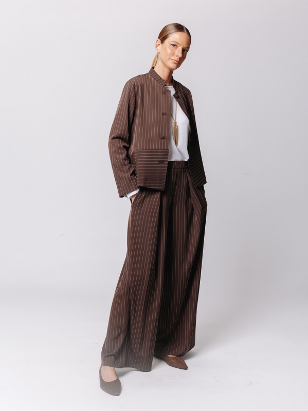 Boxy Pinstripe Jacket with Diagonal Cut