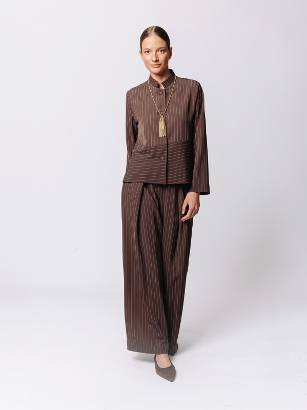 Boxy Pinstripe Jacket with Diagonal Cut