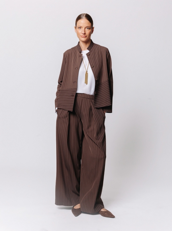 Boxy Pinstripe Jacket with Diagonal Cut