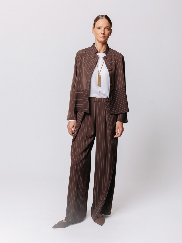 Boxy Pinstripe Jacket with Diagonal Cut
