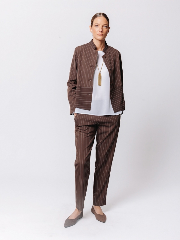 Boxy Pinstripe Jacket with Diagonal Cut