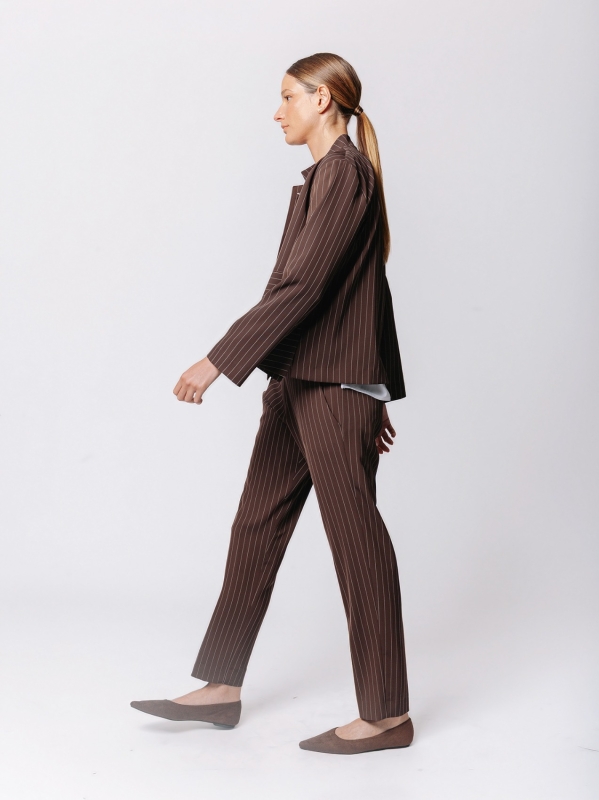 Boxy Pinstripe Jacket with Diagonal Cut