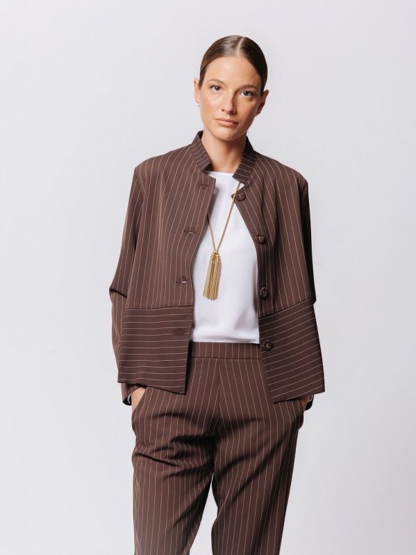 Boxy Pinstripe Jacket with Diagonal Cut