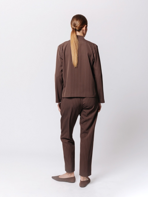 Boxy Pinstripe Jacket with Diagonal Cut