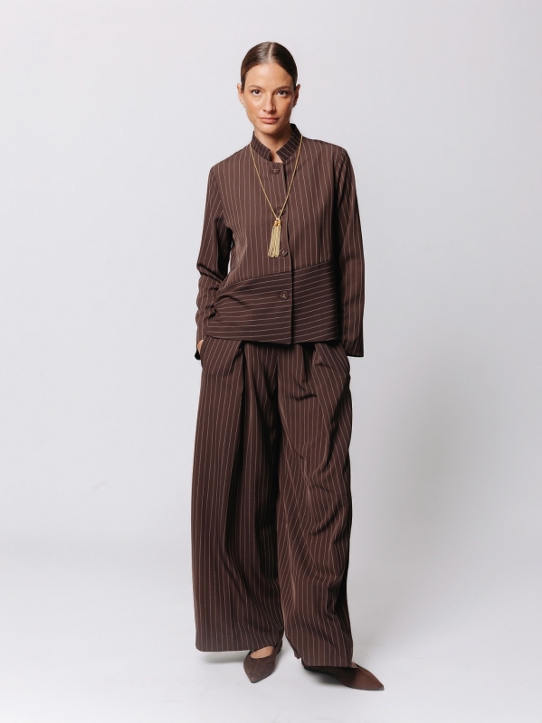 Boxy Pinstripe Jacket with Diagonal Cut