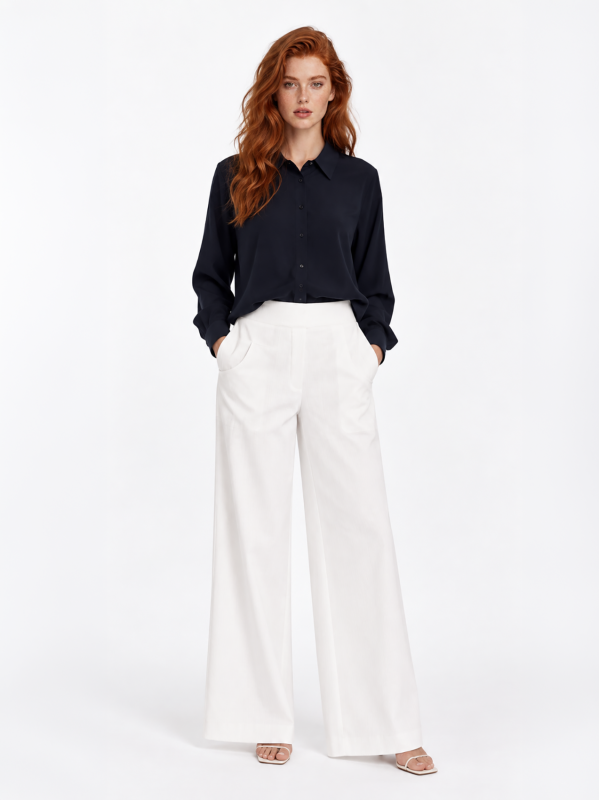 Pantalone palazzo in denim stretch