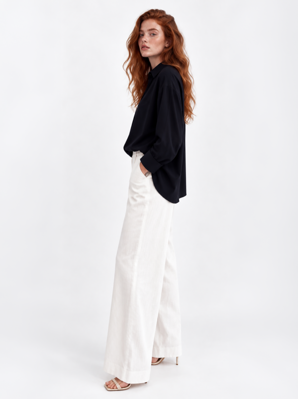 Pantalone palazzo in denim stretch