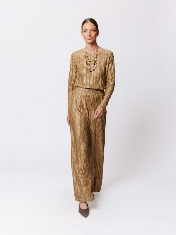 Palazzo Trousers in Laminated Pleats