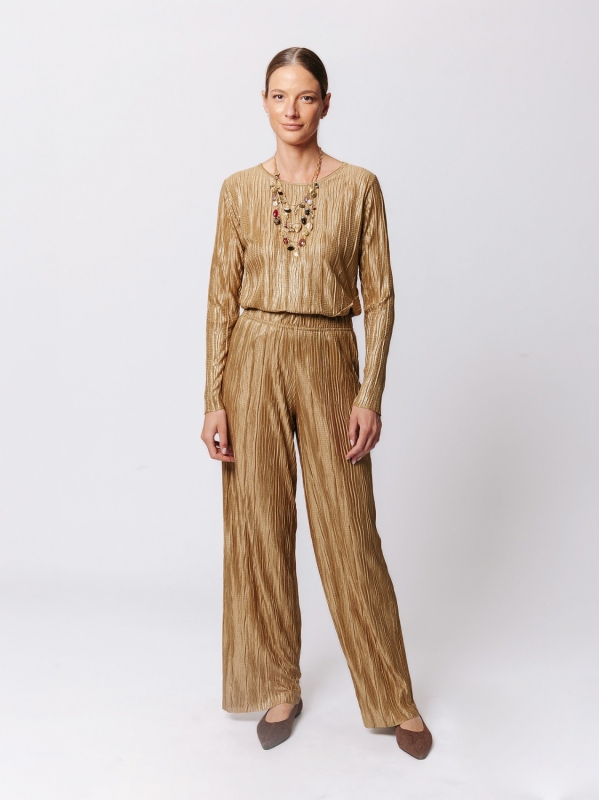 Palazzo Trousers in Laminated Pleats
