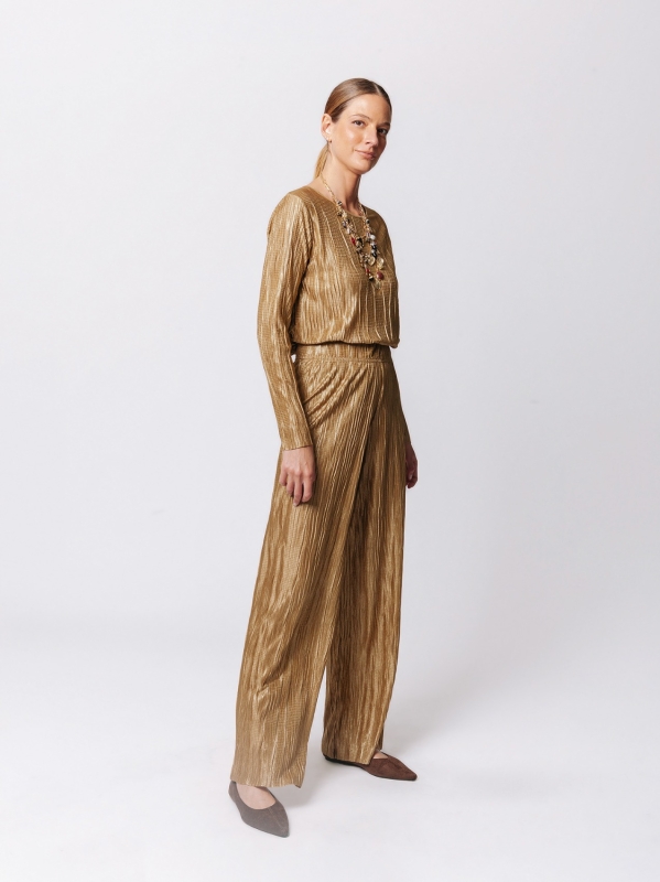 Palazzo Trousers in Laminated Pleats