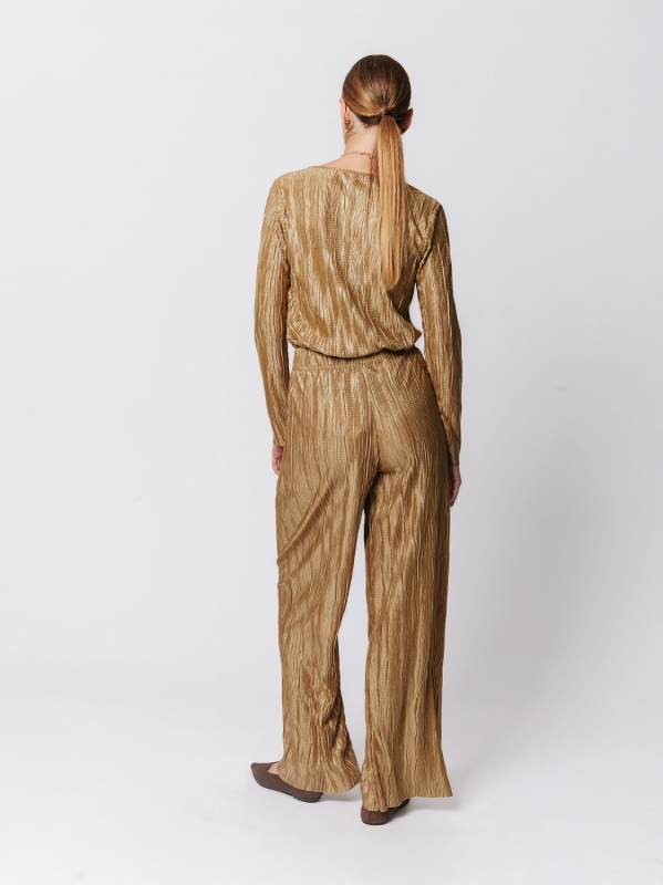Palazzo Trousers in Laminated Pleats