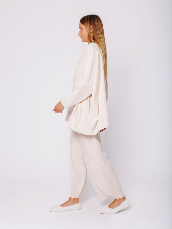 Micro-ribbed velvet sweater with drawstring