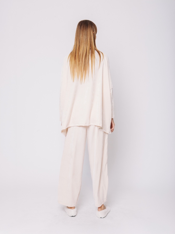 Micro-ribbed velvet sweater with drawstring