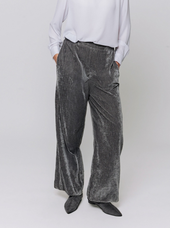 Pantalone palazzo in velluto micro costina stretch