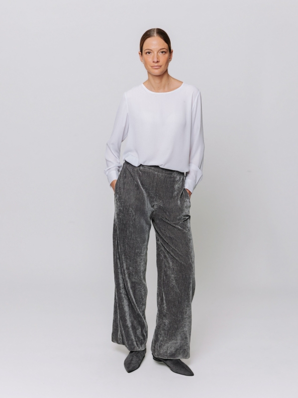 Pantalone palazzo in velluto micro costina stretch