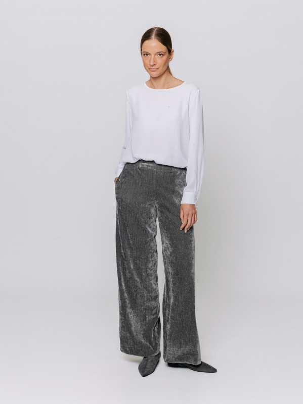 Pantalone palazzo in velluto micro costina stretch