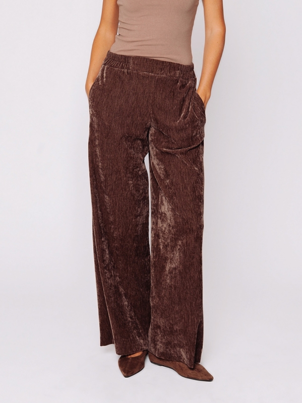 Pantalone palazzo in velluto micro costina stretch
