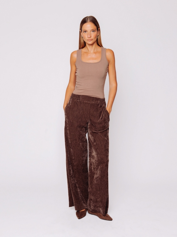 Pantalone palazzo in velluto micro costina stretch