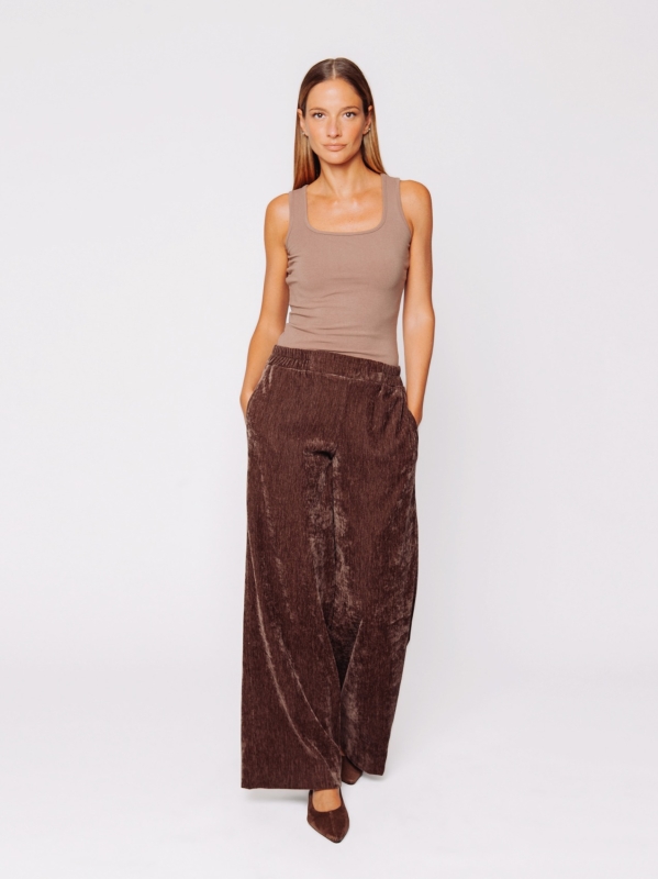 Pantalone palazzo in velluto micro costina stretch