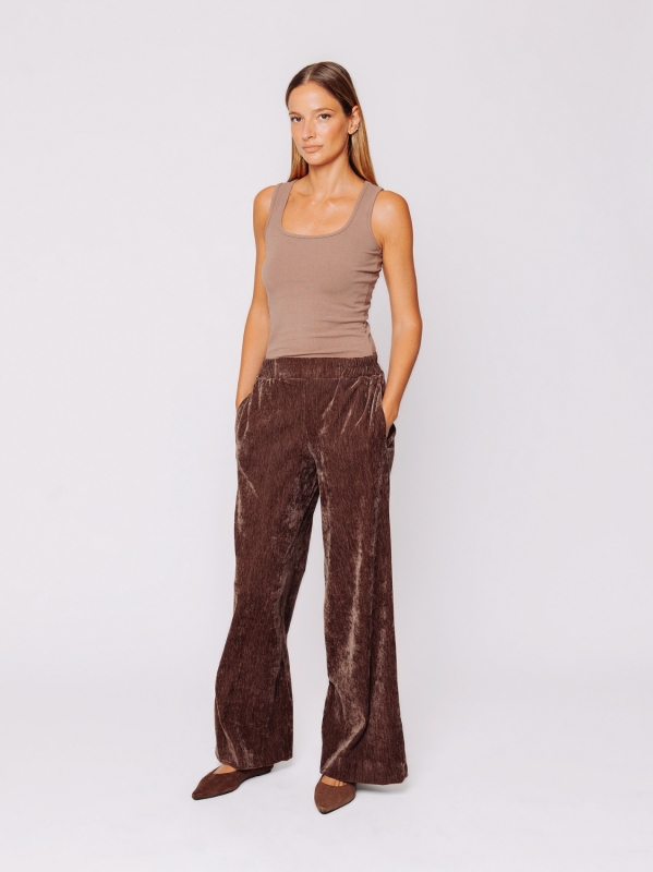 Pantalone palazzo in velluto micro costina stretch