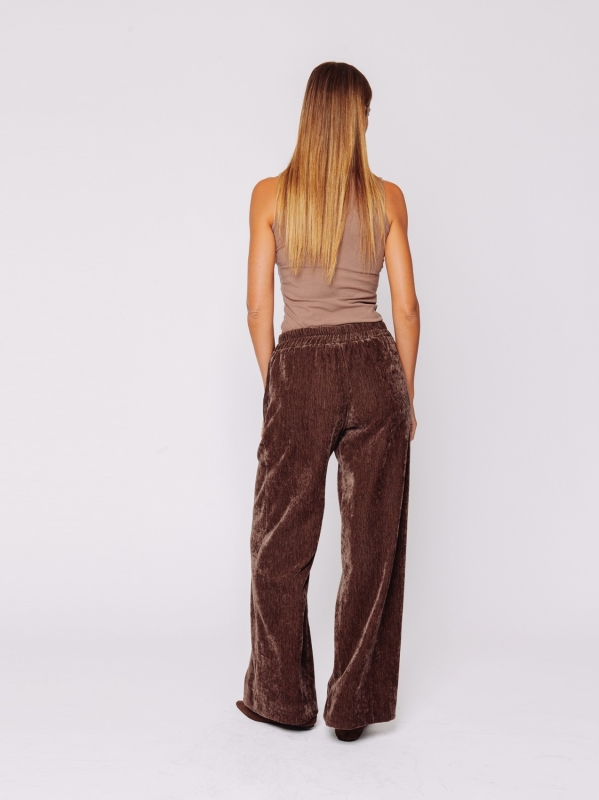 Pantalone palazzo in velluto micro costina stretch