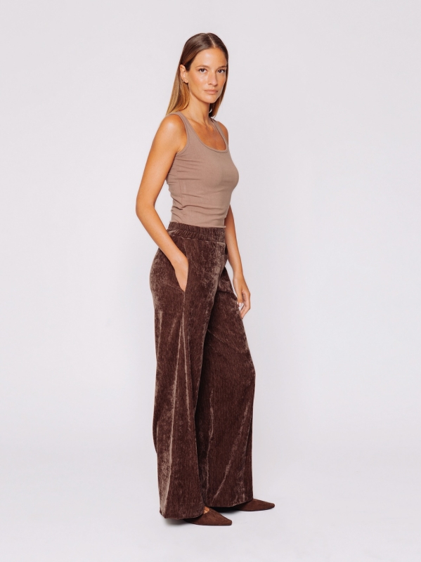 Pantalone palazzo in velluto micro costina stretch