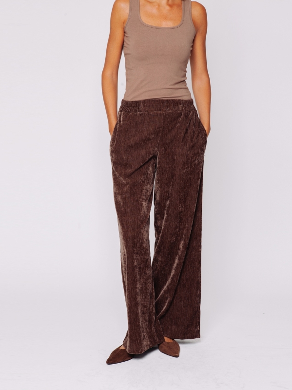 Pantalone palazzo in velluto micro costina stretch
