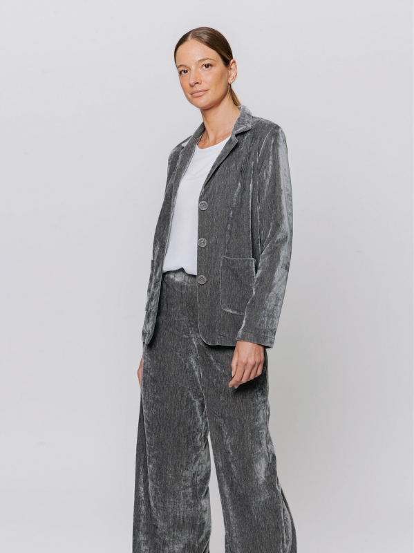 Blazer in velluto micro costina stretch