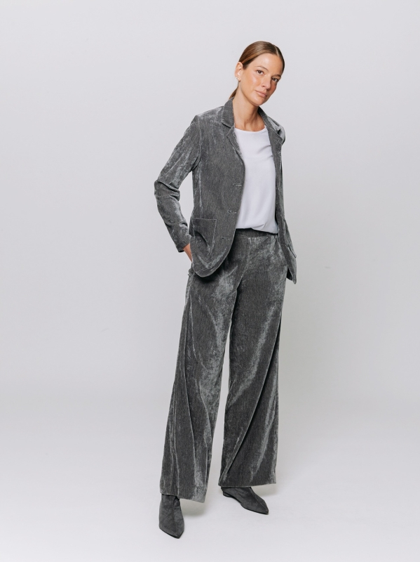 Blazer in velluto micro costina stretch