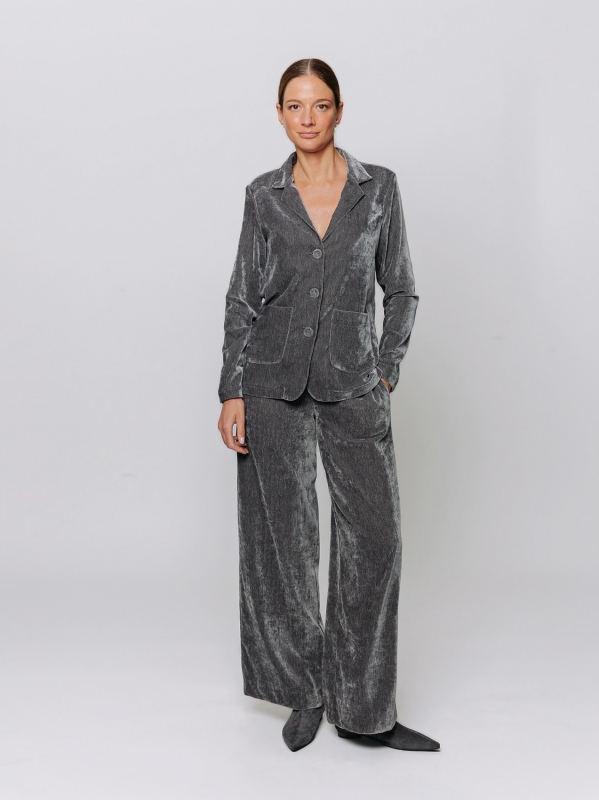 Blazer in velluto micro costina stretch