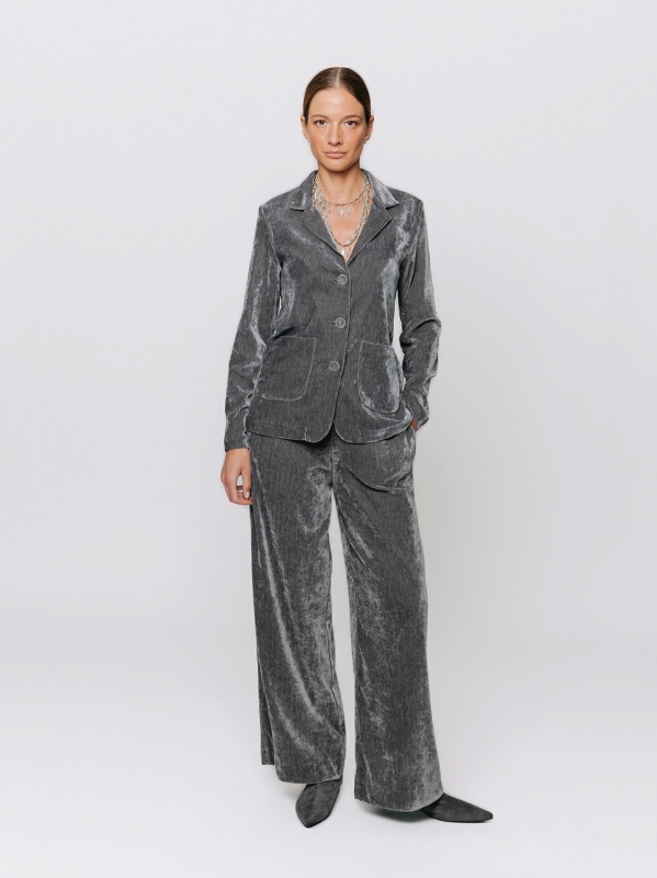 Blazer in velluto micro costina stretch